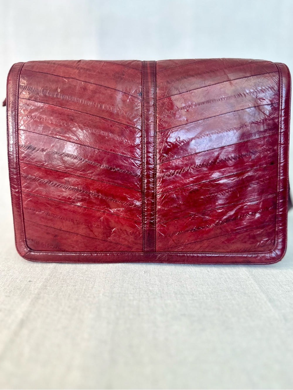 Vintage Genuine Eel Skin Shoulder Bag Burgundy Red Medium